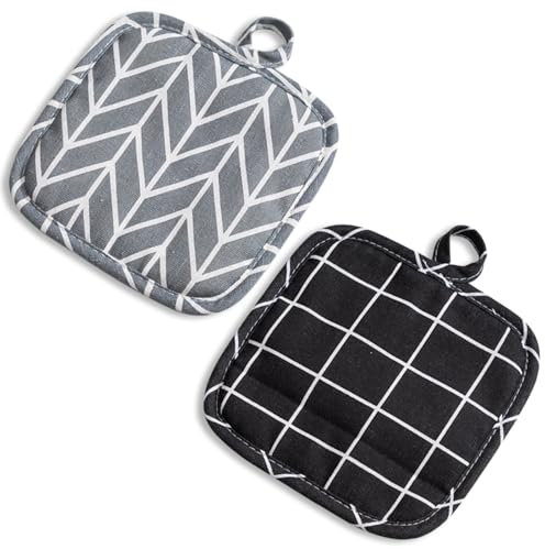 Ofen Mikrowellen Topflappen 2er Set, Hitzebeständige Anti-rutsch Topflappen zum Kochen und Backen in der Küche, Küchenzubehör, Schutz der Hände vor heißen Gerätschaften, Schwarz und Grau 17 * 17cm