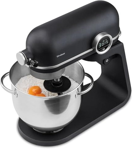 Trisa Kitchen Professional Küchenmaschine 800W mit Induktionsmotor & Timer, Profi Knetmaschine für 2kg Brotteig, 5,2L Edelstahlschüssel mit Griff, 8 Stufen Teigmaschine inkl. Zubehör, Schwarz