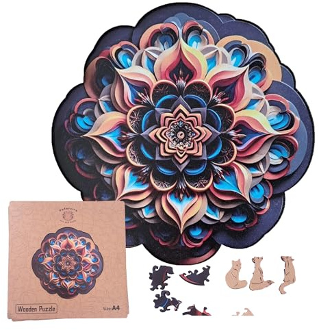 Puzzle de Madera Mandala A4 para Adultos – Rompecabezas con Marco y Soporte, Piezas de Animales, Decoración y Mindfulness | DaLareira