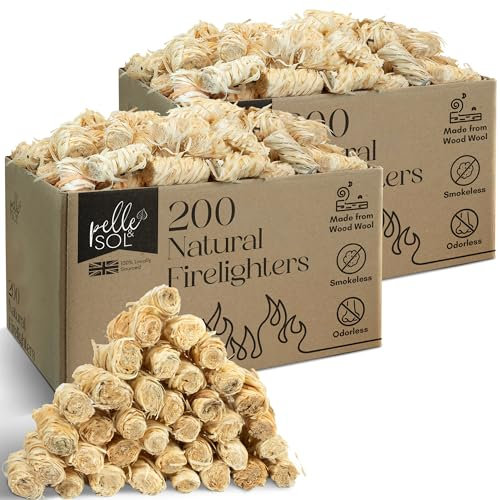 Pelle & Sol 400 Natural Firelighters – Long Burning Fire Lighters for Wood Burners, BBQ Lighter, Pizza Ovens, Open Fires – Quick Light Fire Starter, Log Burner Accessories - Eco Firelighters