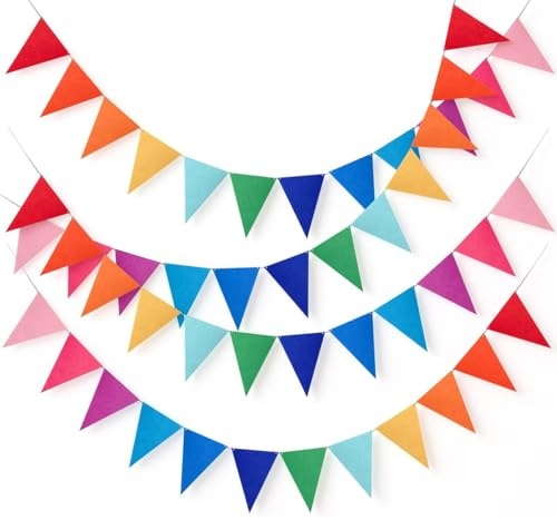 OPVYAEU 4 Guirnaldas 4m de Banderines Coloridos para Cumpleaños, Fiesta y Decoración, Guirnalda Outdoor, Decoración Infantil, Feliz Cumpleaños, Altar de Muertos, Banderolas para Jardín