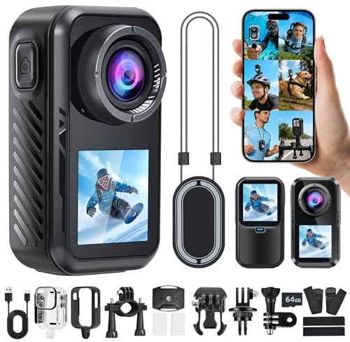 AIKER Action Cam 4K 60fps,Versione aggiornata bodycam WiFi 150°,Impermeabile fino a 30M Dotato di stabilizzazione dellimmagine,Qualità dellimmagine ad alta definizione,accessori multifunzionali