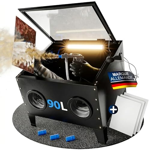 Werkthor Sabbiatrice da 90 litri, sabbiatrice per legno e metallo, con pistola a spruzzo e 4 ugelli in ceramica, sabbiatrice per il trattamento, 25 galloni