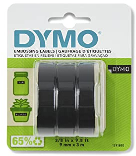 DYMO Self-Adhesive Embossing Labels White Print on Black Tape 3/8-Inch x 9.8-Foot Roll 3 Pack
