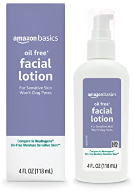 Amazon Basics Oil-free Facial Moisturizer for Sensitive Skin, Fragrance Free, Non-Comedogenic, 4 Fluid Ounce (Previously Solimo)