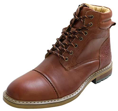 Jamron Hombres Clásico Piel Genuina Botines Cremallera Botas Chukka con Forro de Franela Cálido Marrón EU42.5