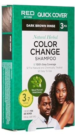 Kiss Quick Cover Natural Herbal Color Change Shampoo 3 Pouches (3 PACK, Natural Black)