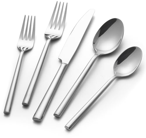 Alata Potter 20-Piece Forged Silverware Set Stainless Steel Flatware Set Cutlery Set,Service for 4,Mirror Finish,Dishwasher Safe