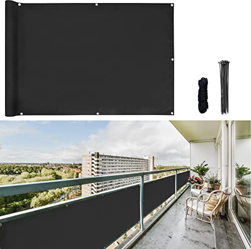 CCLIFE Brise-Vue pour Balcon, avec Oeillets et Serre-câbles, Coupe-Vent et résistant aux UV, Noir/Anthracite