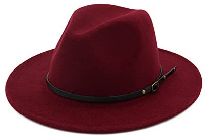 EATAN Fedora Hüte mit Gürtelschnalle für Damen und Herren, modisch, klassisch, breite Krempe, Unisex, Panama-Hut, Sonnenhut (weinrot, verstellbar)