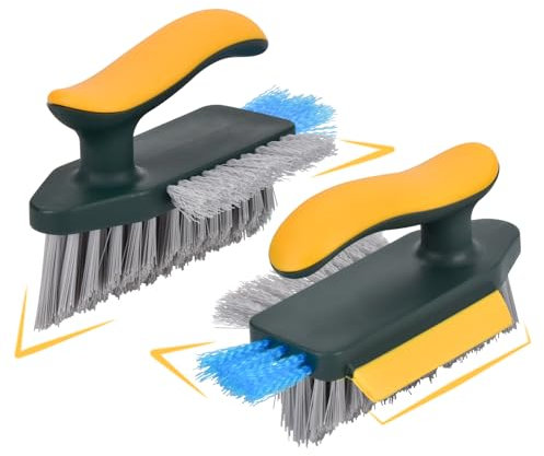 Lot de 2 brosses de nettoyage de joints 4 en 1 avec prise en main confortable et raclette douce, brosses de nettoyage en forme de V pour rail de fenêtre, espaces de carrelage, coin d'évier
