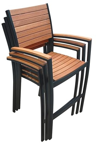 METRO Professional Sgabello da Esterno con Braccioli Lynx, Alluminio/Legno di Eucalipto, Sedia Impilabile, Ideale per Ristorante e Giardino, Marrone/Nero