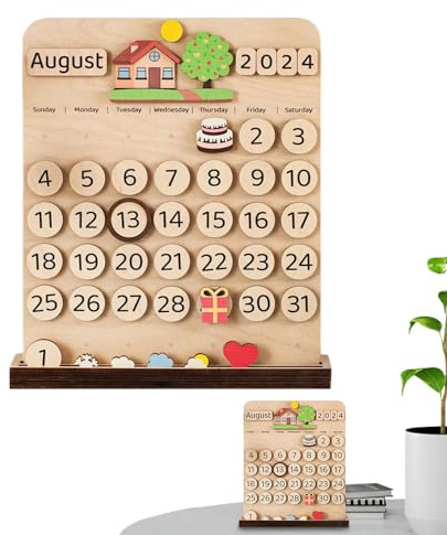 Yonuaret Calendario de madera para niños,Calendario magnético mensual de madera | Números mensuales magnéticos,Tablero planificador mensual con calendario magnético para el hogar, oficinas y escuelas