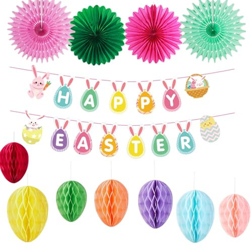 QXCFTW Easter Bunting Banner, Banner Decorations, Easter Honeycomb Bunny Decorations, Hanging Party Home Decoration, for Home Decoration, School Party