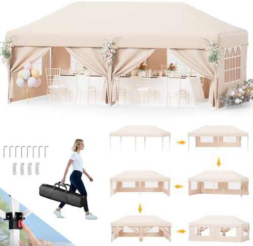 Devoko Tonnelle Pliante 3x6 Imperméable,Tonnelle de Jardin Exterieur,Tonelle pour Camping,Festival, Plage,Barnum Pliant Protection UV 50+,Réglable en Hauteur en 3 Parties,Beige