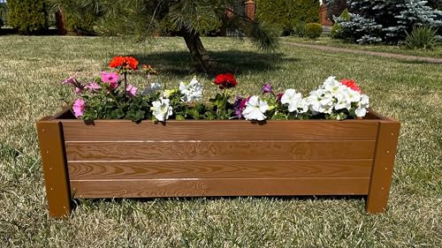 Macetero de madera de pino de teca, 120 x 33 x 35 cm, jardinera, jardinera elevada para balcón, incluye fieltro