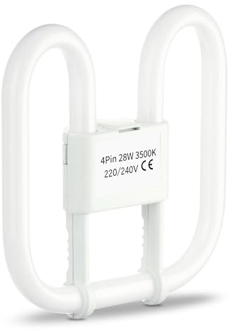 Quebec 28W GR10q CFL 2D Butterfly Bulb, 2000LM, 3500K Warm White, 10000H Lifespan, Energy Class A, 220V – 20x20cm Compact Ceiling Light for Home & Office (28W 4 Pin 3500K)