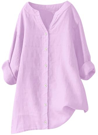 HAOLEI Camicia Donna Lino Manica Lunga Camicie Elegante con Bottoni Cotone Camicia da Lavoro Casual Tinta Unita Blusa Shirt Oversize Tops Curvy Camicetta da Spiaggia Estiva Donna Abbigliamento Saldi