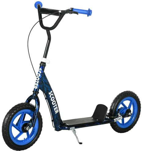 AIYAPLAY Kids Scooter, Big Wheel Kick Scooter with Adjustable Height Handlebar, Non-slip Footplate, Rear Brake, Kickstand, for Kids 6-12 Years Old, Blue