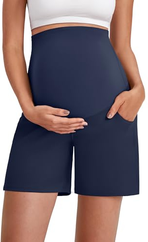 G4Free Maternity Shorts Over Bump with Pockets Athletic Stretchy Maternity Clothes Pregnancy Yoga Shorts Summer Biker Active(Royal Blue,L,6)