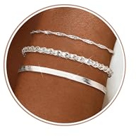 Adramata 3Pcs Pulsera de Plata de Ley 925 con Cierre para Mujer Niñas Pulseras Ajustables Apilables Pulseras de Cadena de Serpiente Pulseras Mujer Plata Joyería Regalos con Caja
