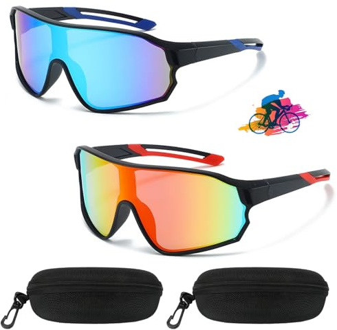 Zyiphor 2-pack sportglasögon för herrar och damer, polariserade & UV400, cykelglasögon, skidglasögon, MTB-glasögon, vindtäta och lätta för cykling, löpning, fiske, utomhusaktiviteter