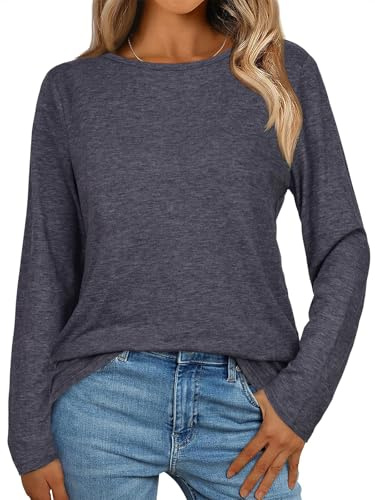florynova Womens Long Sleeve Tops Loose Tunic Blouse(Black Grey,XL)