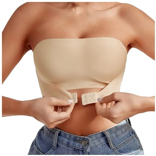 Reggiseno Senza Spalline Donna Reggiseni a Fascia Invisibile Senza Cuciture Fibbia Anteriore Bralette Imbottitura Push Up Elasticizzato Bandeau Top Comoda Brassiere dai Bordi