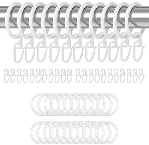 200 Stück Gardinenringe Weiß Set 100 Stück Vorhang Hängend Ringe und 100 Kunststoff Gardinenhaken Vorhangringe mit Haken 30 mm Innendurchmesser Gardinenring für Tür Duschvorhänge Gardinenstangen