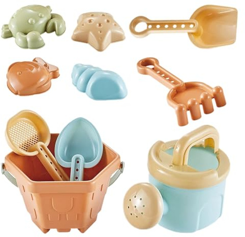 Giochi di Spiaggia e Sabbia | Annaffiatoio Secchio Pala 10 Pezzi | Kit Costruzione Castelli di Sabbia - Per Esterni, Spiaggia, Mare, Piscina, Riva Del Lago, Bambini E Bambine Oltre 3 Anni
