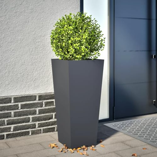 Kaloriko planteringskruka antracit av stål 35 x 35 x 75 cm väderbeständig och frostbeständig som blomkruka för trädgård terrass balkong idealisk för kryddväxter och dekorativ plantering med hög