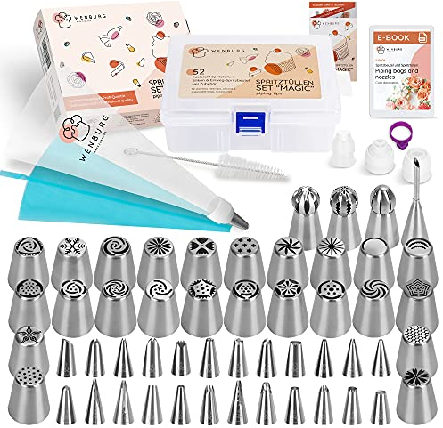 Wenburg Sac à poche con beccucci – 100 pezzi – Set di beccucci per torte in acciaio inox – Set professionale per gli ambiziosi hobbisti – Versatile