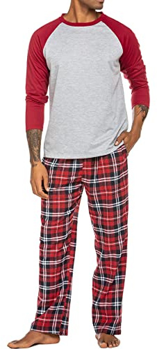 ADOME Pigiama da Uomo Invernale Lungo Pigiami Due Pezzi Manica Lunga Pantaloni Pigiama da Notte Camicia Caldo， S-XXL