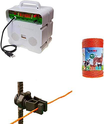 Pastor Eléctrico Cercas Eléctrica: 1 Electrificadores 220V + 1 hilo canductores 500 mt 4 mm² + 100 Aisladores para postes de hierro - Cerca Valla Eléctrica para jabalí caballos zorros