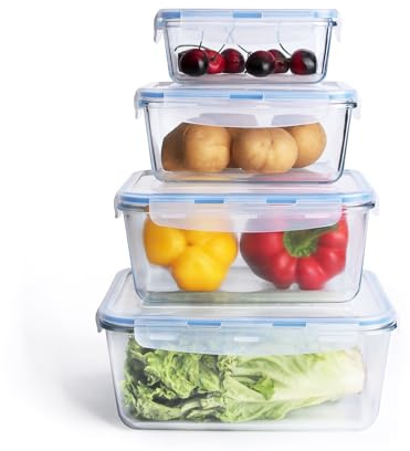 HUSANMP 4-er Set Extra große Frischhaltedosen Glas, Glasbehälter mit Deckel Vorratsbehälter Glas Vorratsdose Glas, BPA-Frei, Geeignet für Spülmaschine, Mikrowelle, Gefrierschrank.