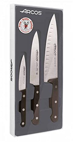 Arcos Serie Universal - Juego de Cuchillos de Cocina de 4 piezas (3 Cuchillos Cocineros + Tijeras) - Hoja de Acero Inoxidable NITRUM - Mango de Polioximetileno (POM) - Color Negro