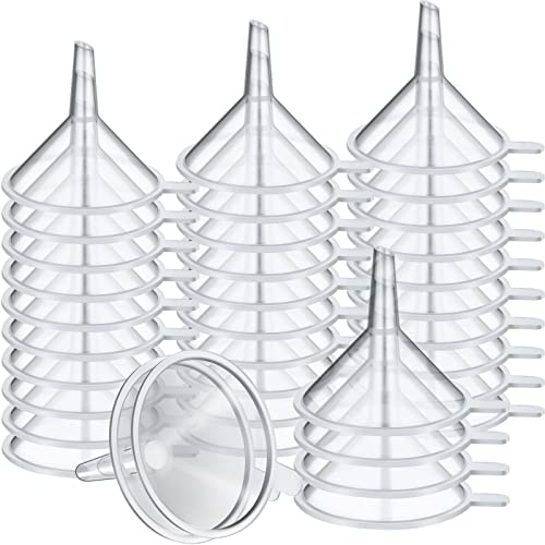 Hoolerry 100 Pcs Small Funnel for Filling Small Bottles Clear Plastic Mini Funnels for Lab Bottles Essential Oils Sand Art Bottle Skin Products Perfumes Spices (2.16'')
