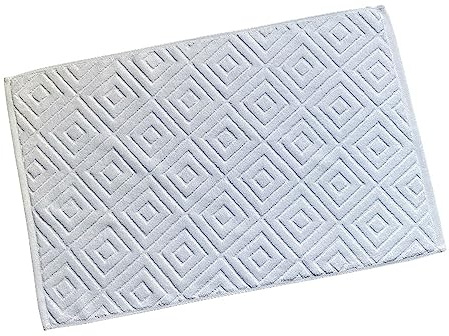 Chickwin Alfombra de Baño Absorbente, Rombo Toalla de Suelo de Ducha Suave Alfombrilla Baño Hotel Tapete de Baño Lavable Alfombra de Baño de Algodón para Hotel Hogar Cocina (40x60cm,Blanco)