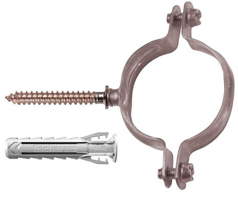 Fischer 567649 Lot de 10 colliers de serrage en cuivre CUV D12 pour fixation de tuyaux en cuivre, diamètre 12 mm, comprend cheville SX Plus 6 et vis double M6,