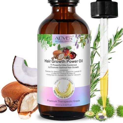 Hair Growth Oil With Rosemary, Batana, Castor, Argan and Coconut - Hair Serum for Preventing Hair Loss and Moisturizing Dry Split Ends - 60ml