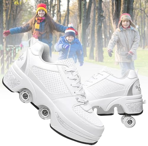 TOME. SKATES Scarpe con Rotelle per bambine, Pattini a Rotelle per bambini e Sneakers 2 in 1, Pattini a 4 Ruote deformati per bambino come regali di Natale e compleanno (D, EU-38)