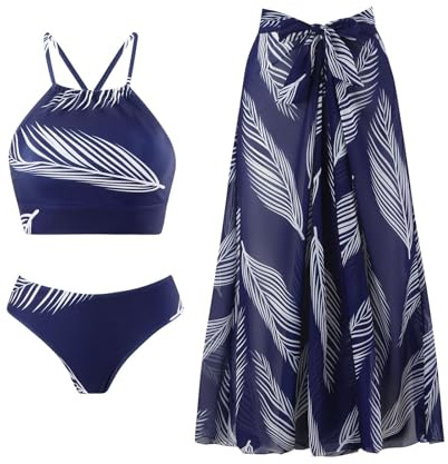 Dinglong Braga Bikini Mujer Bikini up Bikini Sexy de Talle Traje de baño Dividido Conjunto de Piezas con Falda Larga de Gasa Braga Bikini Mujer vikinis para Mujeres 2024 bañadores reductores Mujer