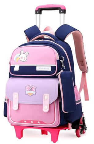 Rucksack mit Rollen Mädchen Kinder Trolley Rucksack Schulrucksack Schultasche mit Rollen Teens Schulranzen Mädchen 6-10 Jahre Kaninchen
