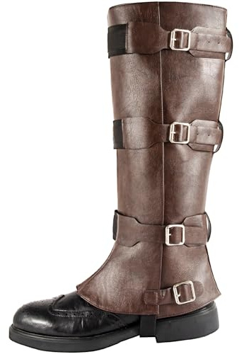 NUMJAW Pirate Costume Accessories - Men Women Viking Boot Covers Spats Renaissance Medieval Boot Covers Halloween (Dark Brown, M)