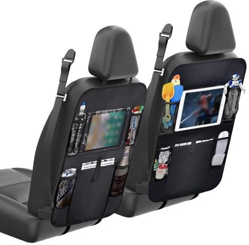 Carreuty 2 Stück Rückenlehnenschutz Auto Kinder, Schwarz Autositz Organizer with Multifunktionale Tasche, Wasserdichter Auto Organizer Kinderspielzeug-Aufbewahrung für Rückenlehne des Autositzes