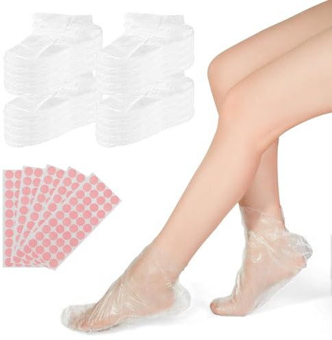 SGERUFZ 200 Pcs Einwegstiefel Paraffin Bad Liner für Fußpediküre Spa Wax Treatment Transparente Kunststoff Fußabdeckungen mit Aufkleber