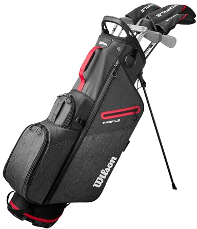Wilson Profile Complete Golf Clubs Set For Strong Swings Steel Construction Left Handed Red/Black/Silver Standard Size