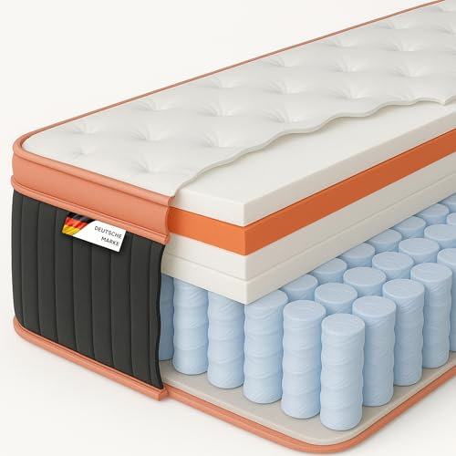 Arensberger Kupfermatratze mit Federkern & Kupferschaum + integrierter Topper | 90x200 cm Höhe 25cm | Härtegrad H3/ H4 | Taschenfederkern Matratze | Rollmatratze | ergonomisch
