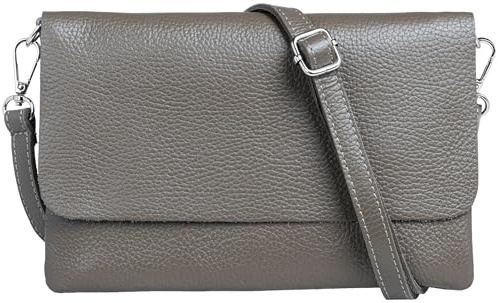 Caspar Elegante Leder Clutch Damen Umhängetasche Abendtasche mit verstellbarem Schultergurt - CLASSIC LINE - Modell No.835 - Made in Italy, Farbe:taupe