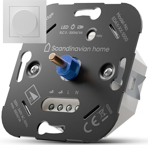 Scandinavian home Dimmer per lampade LED 3-300 W/VA – Interruttore universale LED dimmer con sezione di fase, misura standard 55 – dimmer LED da incasso 230 V interruttore dimmer girevole – diaframma